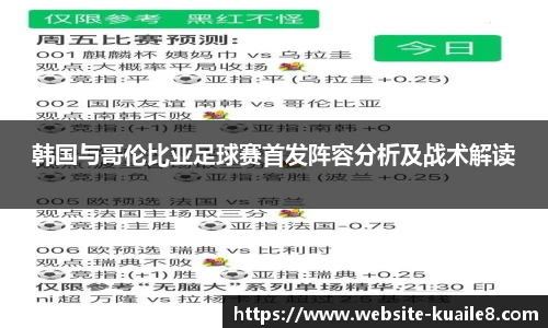 韩国与哥伦比亚足球赛首发阵容分析及战术解读